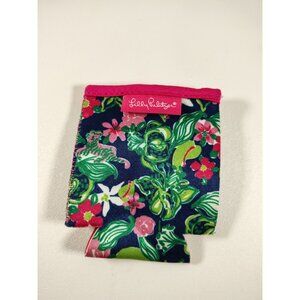 Lilly Pulitzer Can Cooler Floral Green Pink Koozie Slip On Drink Insulator